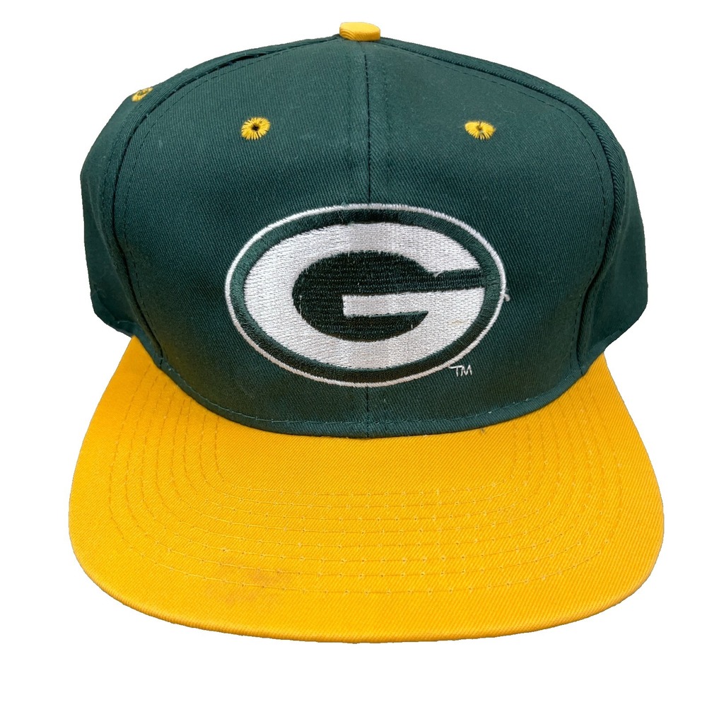 Vintage Green Bay Packers Hat Cap Snapback Green Yellow Logo 7 90s NFL Mens